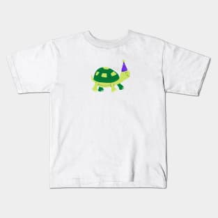 green tortoise animal illustration with cap Kids T-Shirt